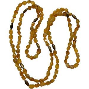 Vintage Natural Citrine Stones w/ Antique Brass Accent Beaded Necklace ~ 28.5"